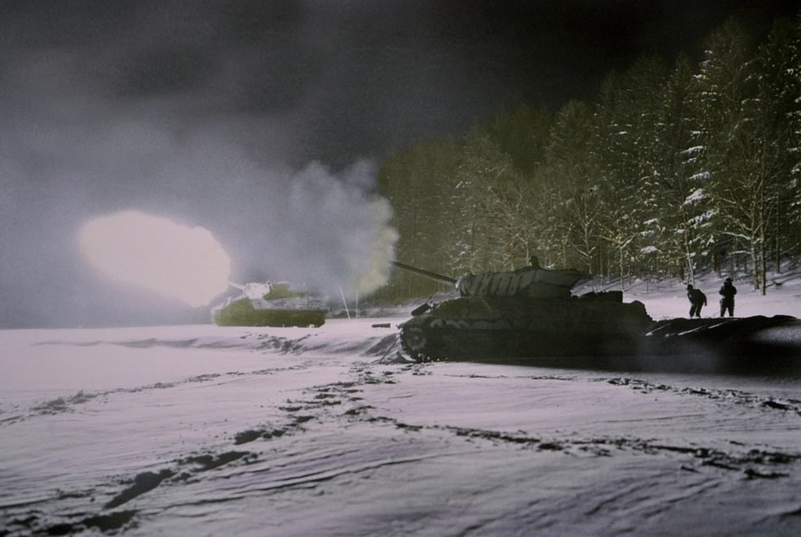3-inch Gun Motor Carriages fire on enemy positions in the distance 